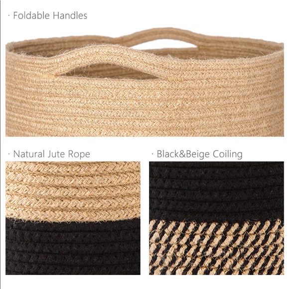 Boho rope woven basket plant tee natural tan white - Picture 8 of 8